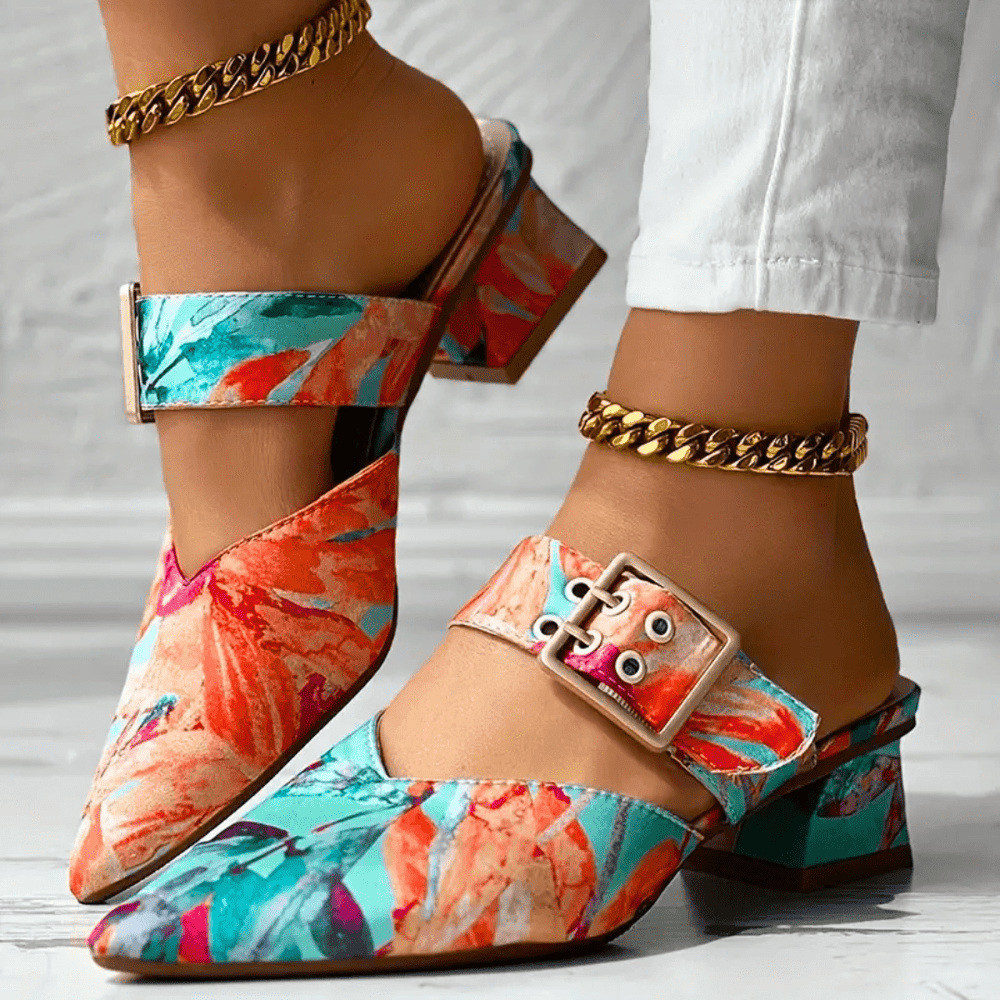 Floral Block Heel Mules for Women