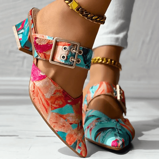 Floral Block Heel Mules for Women