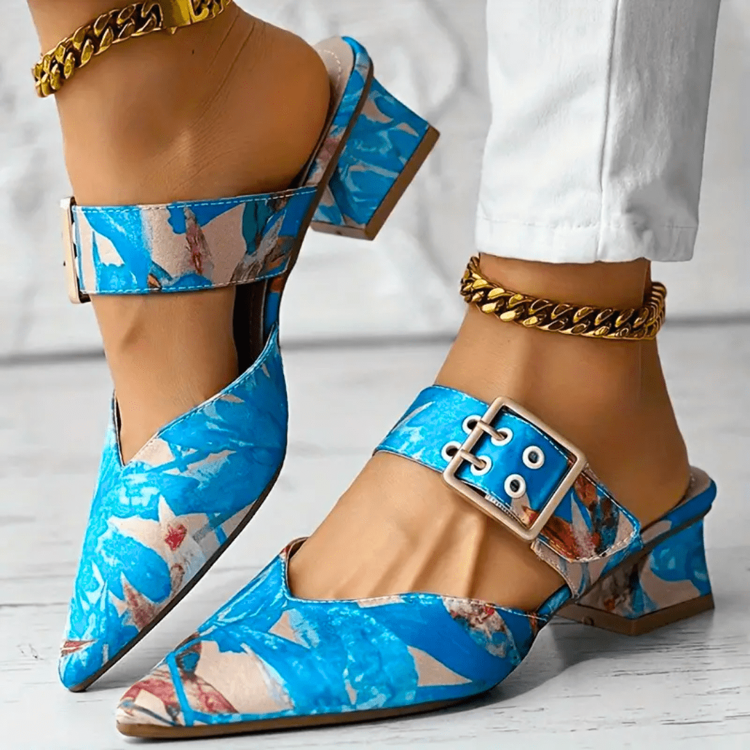 Floral Block Heel Mules for Women