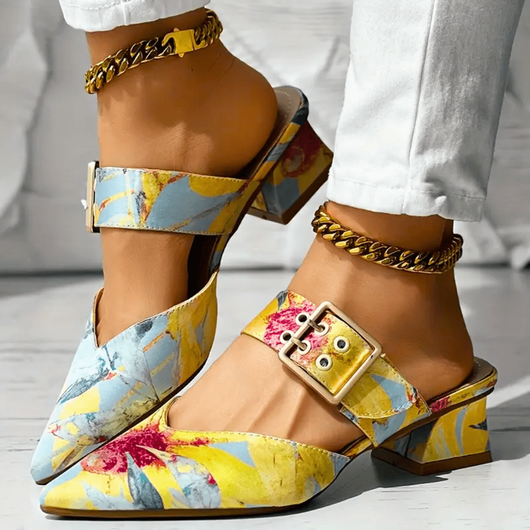 Floral Block Heel Mules for Women