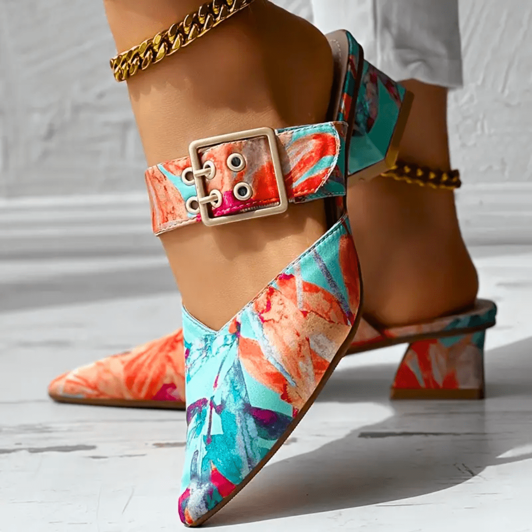 Floral Block Heel Mules for Women