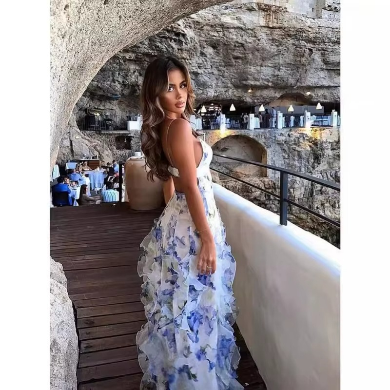 Floral Midi Dress for Women – Tiered Skirt and Defined Upper Shape