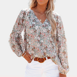 Floral Print V-Neck Blouse for Women