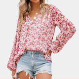 Floral Print V-Neck Blouse for Women