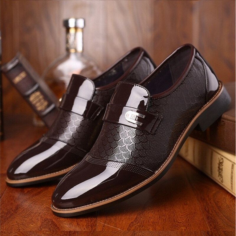 Formal Slip-On Shoes Men – Glossy Finish & Patterned Upper