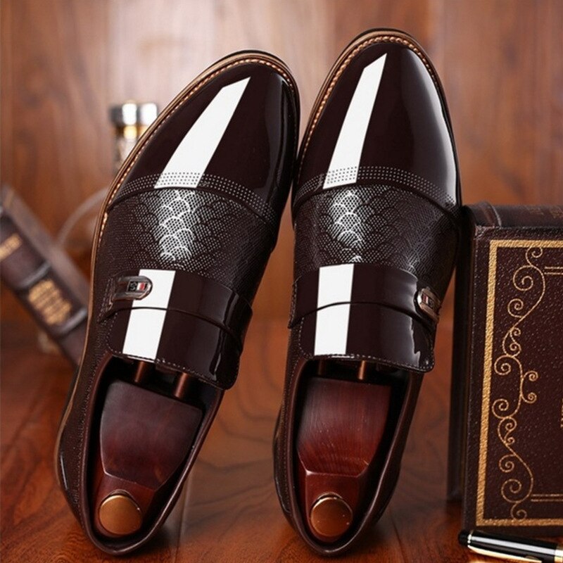 Formal Slip-On Shoes Men – Glossy Finish & Patterned Upper