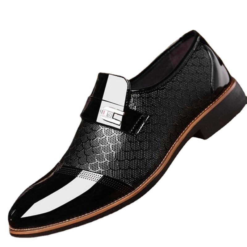 Formal Slip-On Shoes Men – Glossy Finish & Patterned Upper