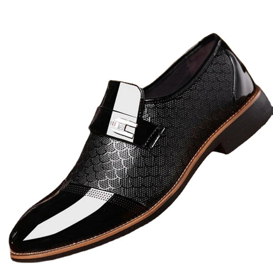 Formal Slip-On Shoes Men – Glossy Finish & Patterned Upper