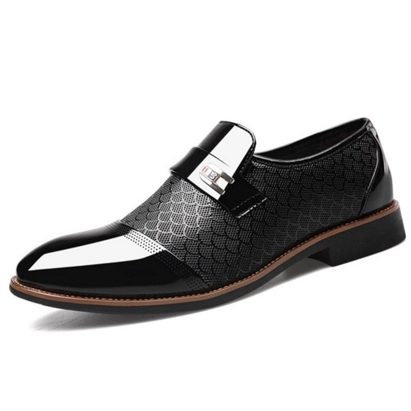Formal Slip-On Shoes Men – Glossy Finish & Patterned Upper