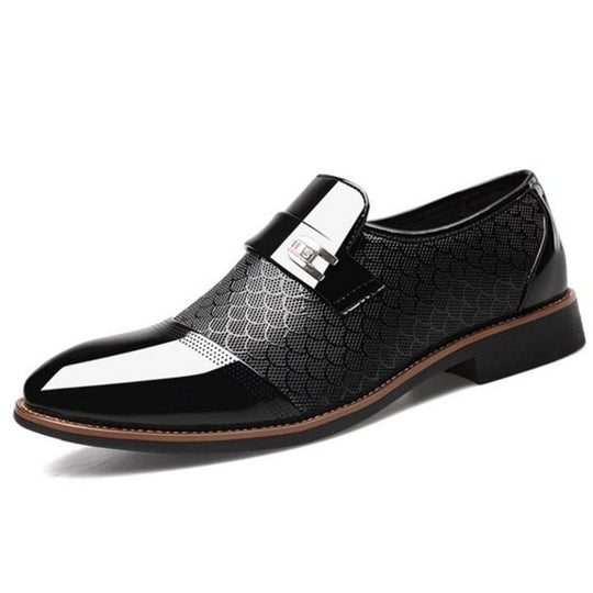 Formal Slip-On Shoes Men – Glossy Finish & Patterned Upper