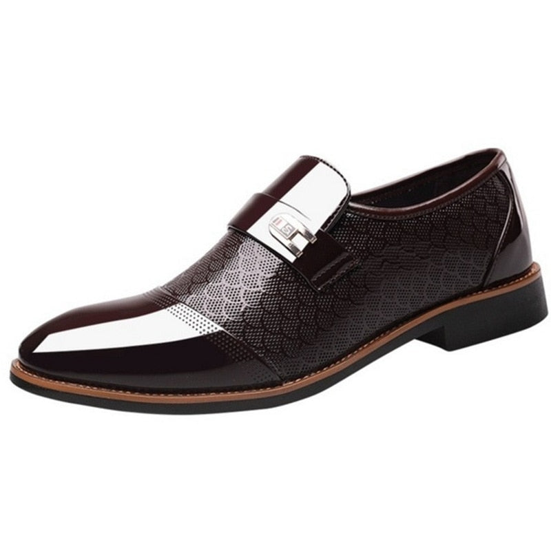 Formal Slip-On Shoes Men – Glossy Finish & Patterned Upper