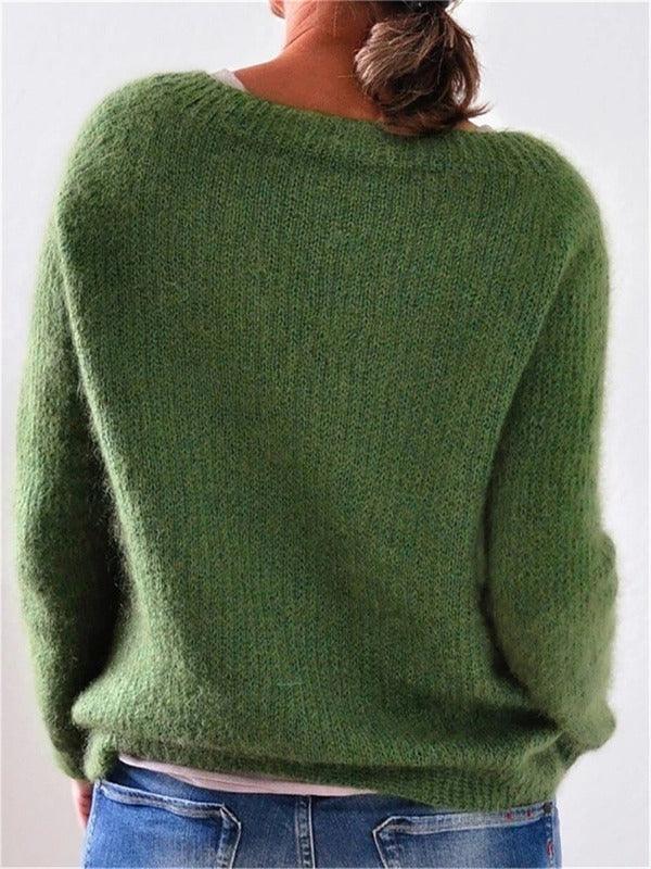 Fuzzy Knit Crew Neck Sweater for Women