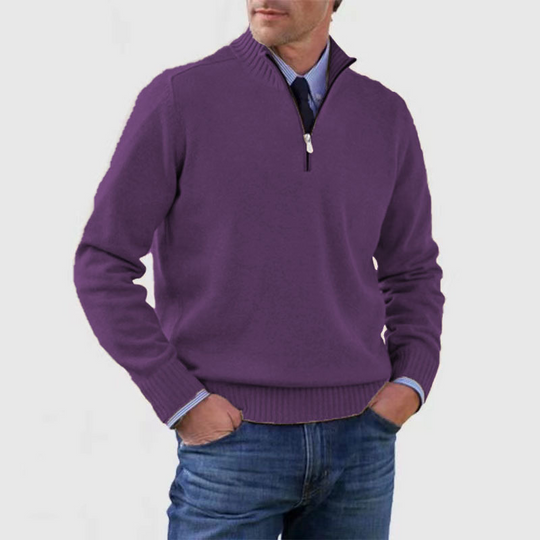 Half-Zip Sweater with Zipper Detail for Men