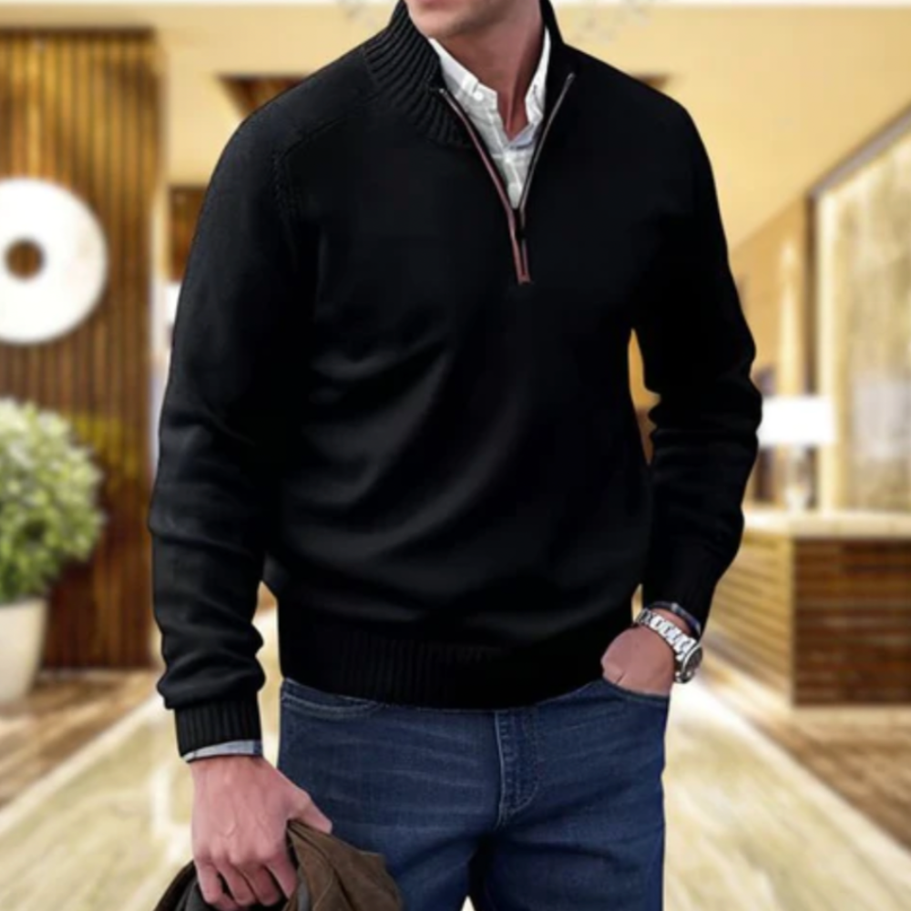 Half Zip Pullover Sweater Men - Structured Knit & Ribbed Edges