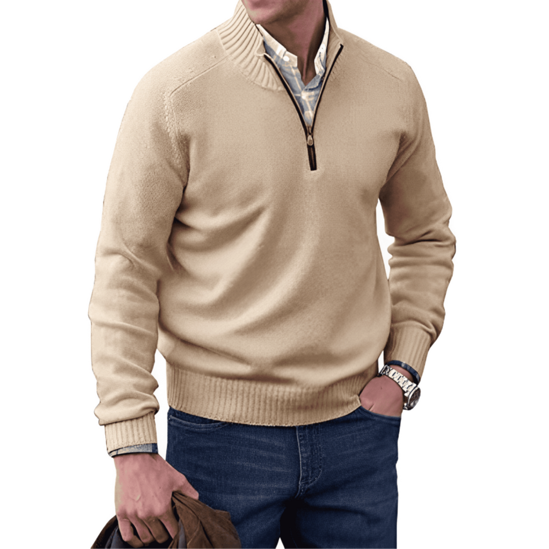 Half Zip Pullover Sweater Men - Structured Knit & Ribbed Edges
