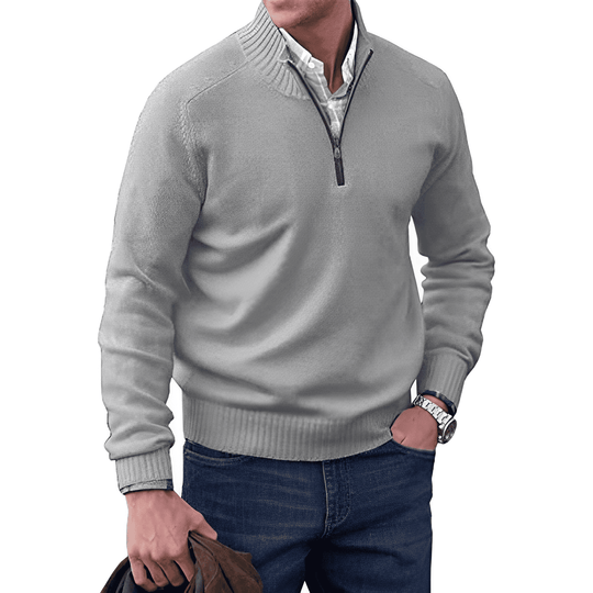 Half Zip Pullover Sweater Men - Structured Knit & Ribbed Edges
