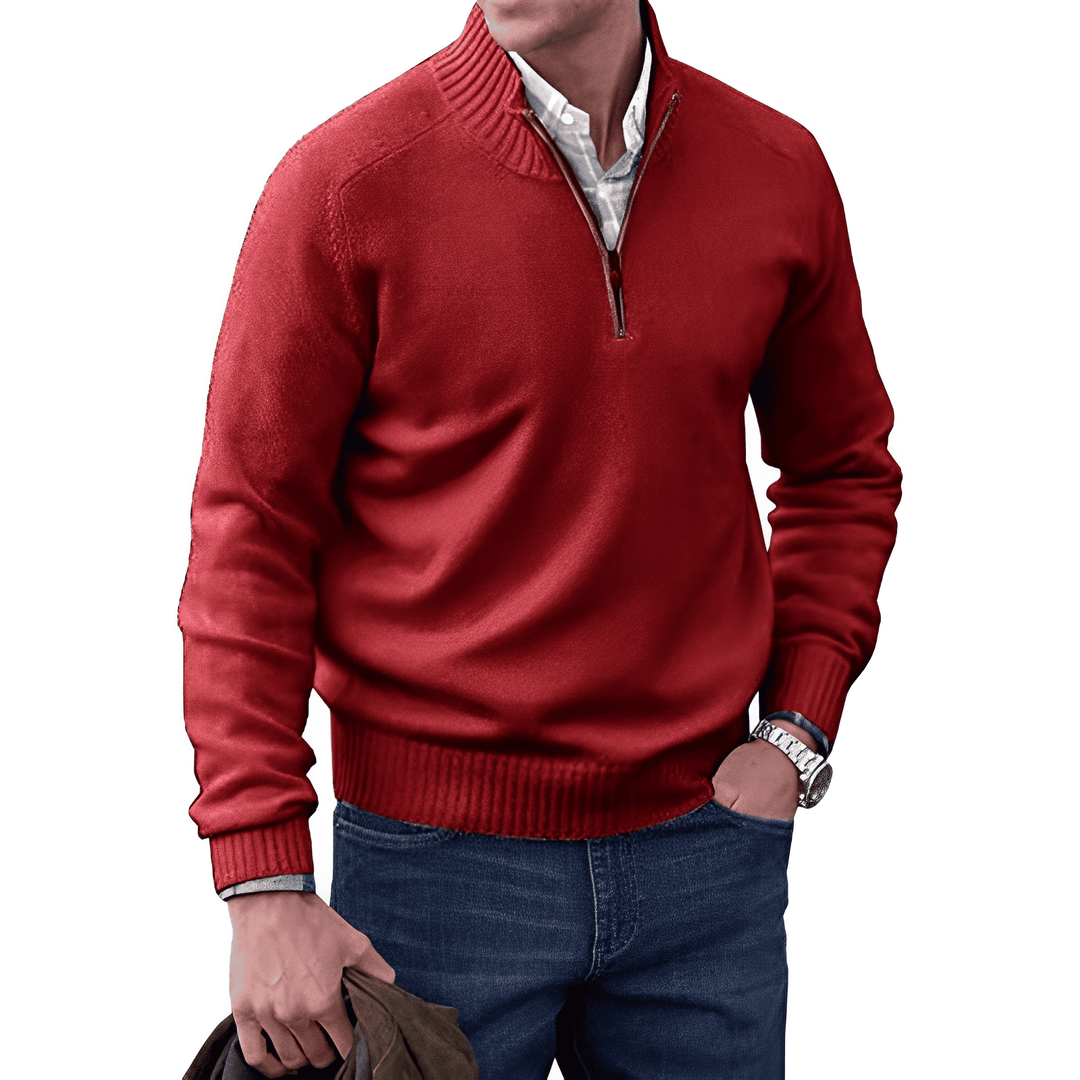 Half Zip Pullover Sweater Men - Structured Knit & Ribbed Edges