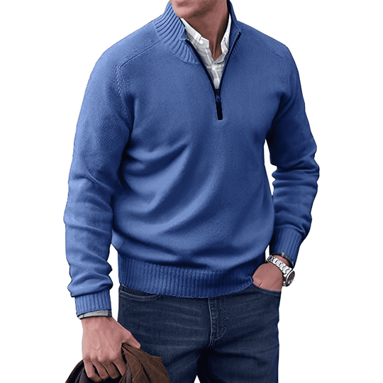 Half Zip Pullover Sweater Men - Structured Knit & Ribbed Edges