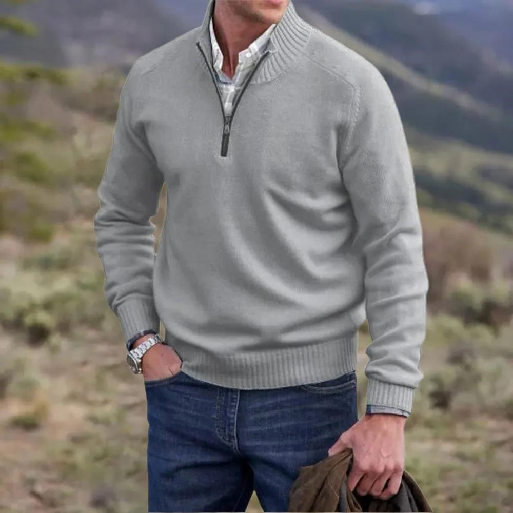 Half Zip Pullover Sweater Men - Structured Knit & Ribbed Edges
