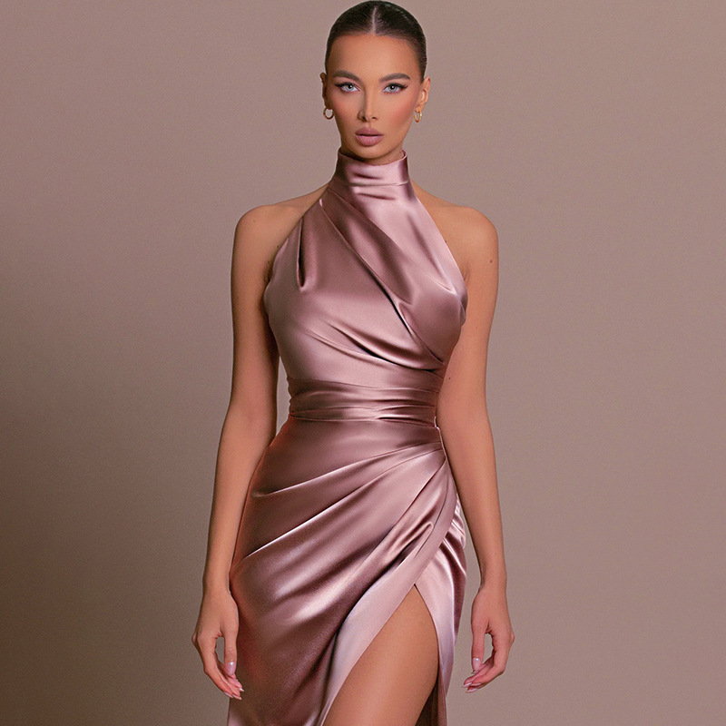 High Neck Satin Gown for Women