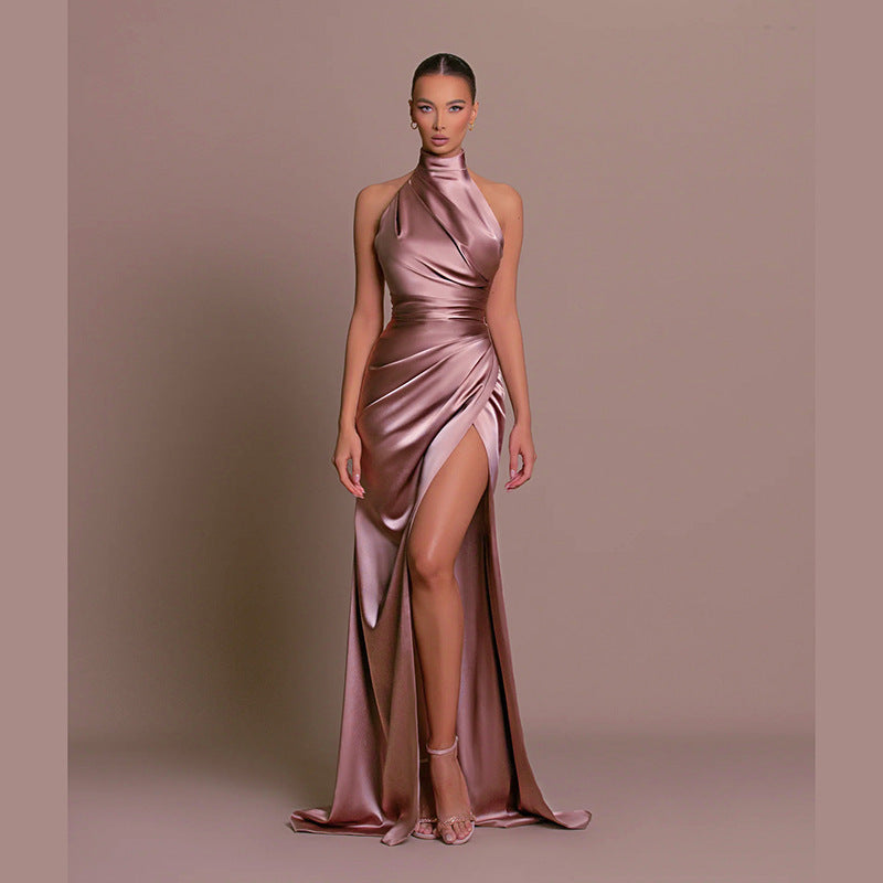 High Neck Satin Gown for Women