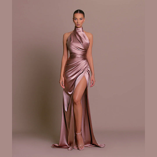 High Neck Satin Gown for Women