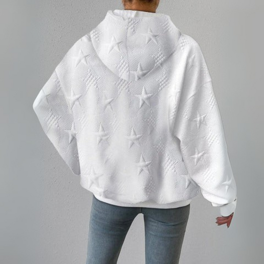 Hooded Pullover Sweater Women - Knit Look with Embossed Star Pattern
