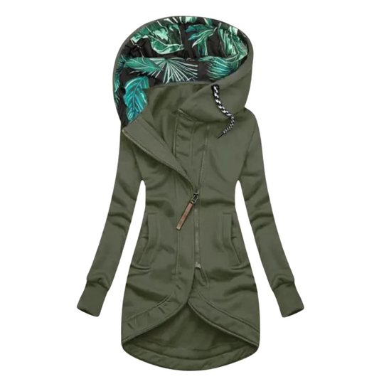Hooded Rain Jacket with Asymmetrical Closure for Women