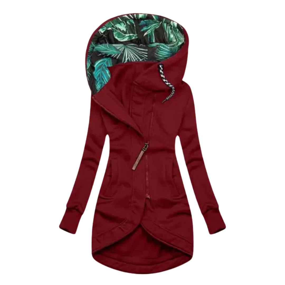 Hooded Rain Jacket with Asymmetrical Closure for Women