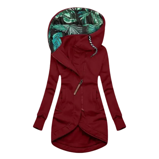 Hooded Rain Jacket with Asymmetrical Closure for Women