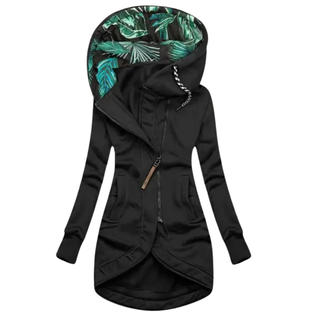 Hooded Rain Jacket with Asymmetrical Closure for Women