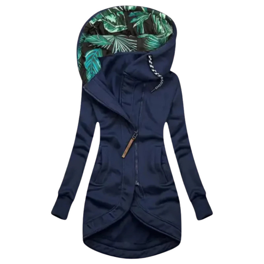 Hooded Rain Jacket with Asymmetrical Closure for Women