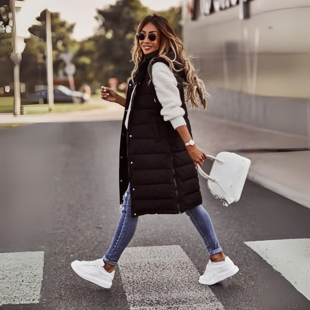 Knee-Length Quilted Vest Jacket for Women