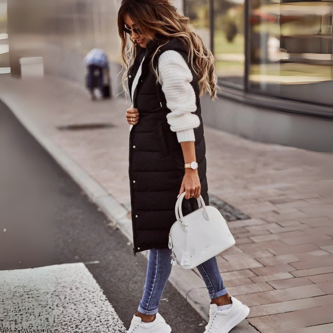 Knee-Length Quilted Vest Jacket for Women