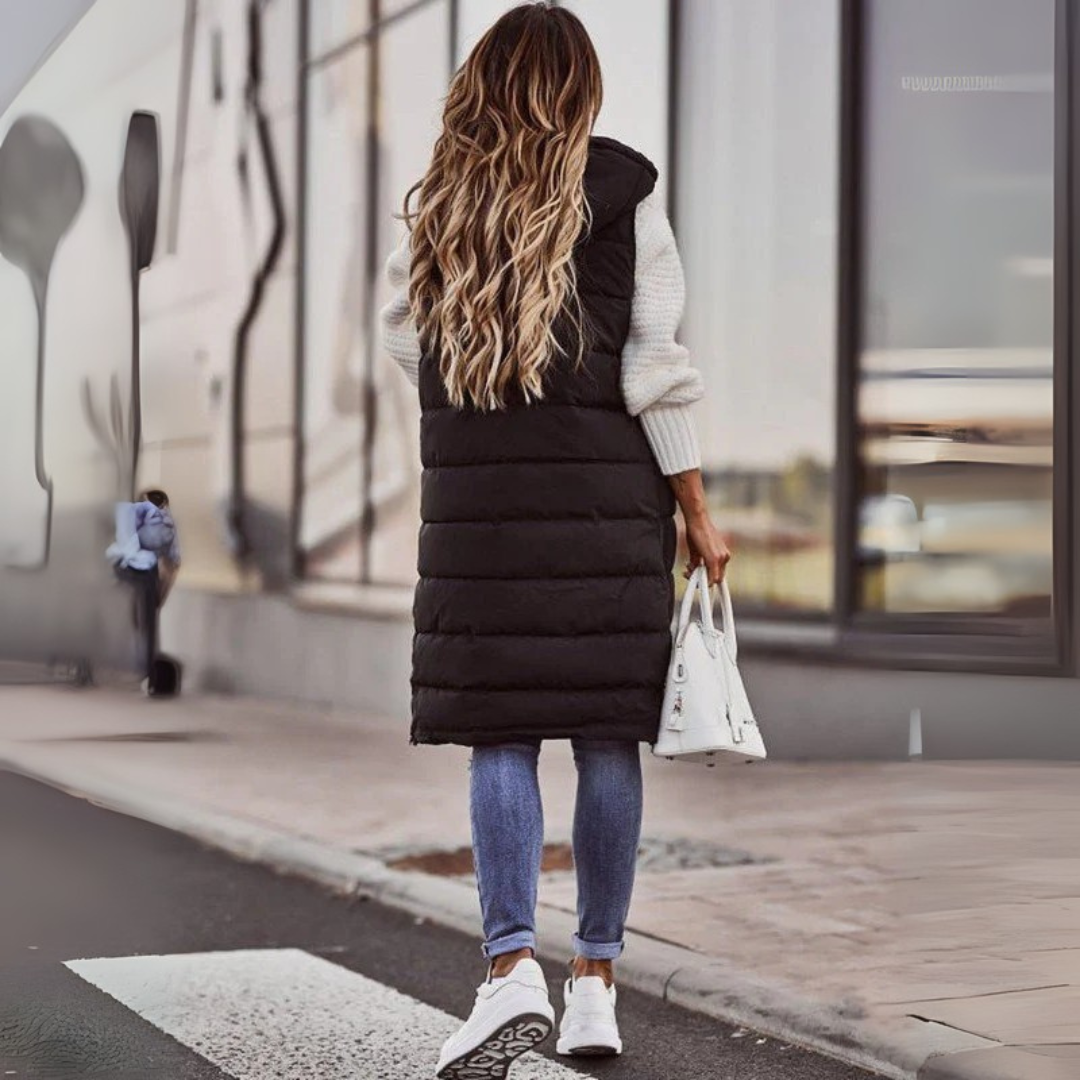 Knee-Length Quilted Vest Jacket for Women