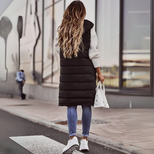 Knee-Length Quilted Vest Jacket for Women