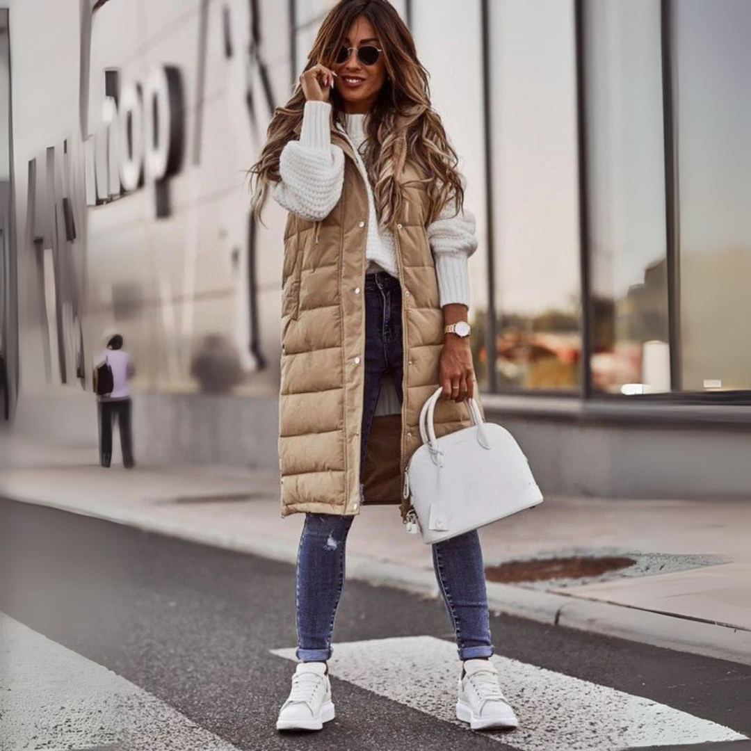 Knee-Length Quilted Vest Jacket for Women