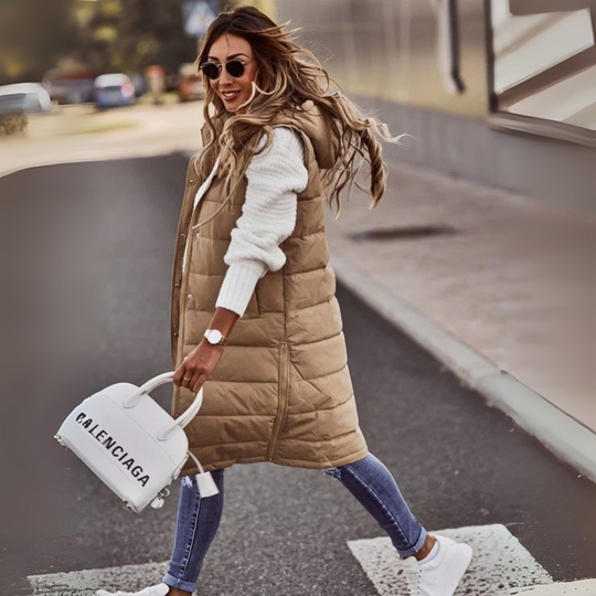 Knee-Length Quilted Vest Jacket for Women