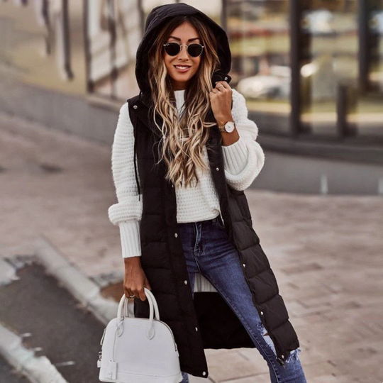 Knee-Length Quilted Vest Jacket for Women