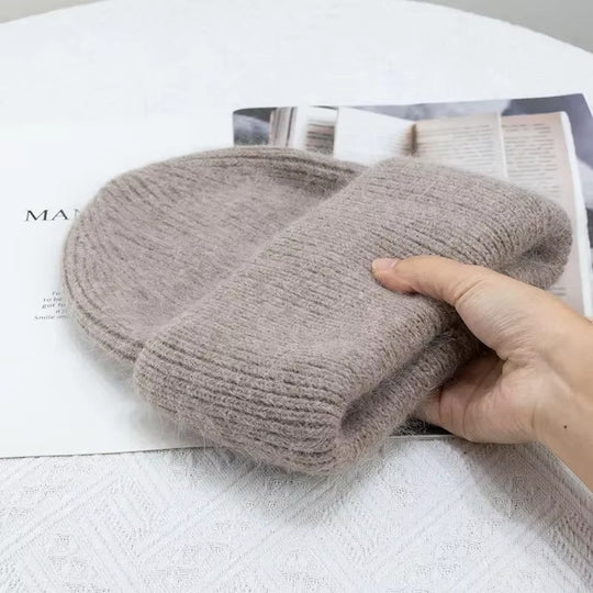 Knitted Solid Color Beanie Hat for Women