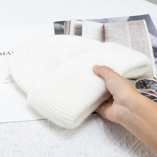 Knitted Solid Color Beanie Hat for Women
