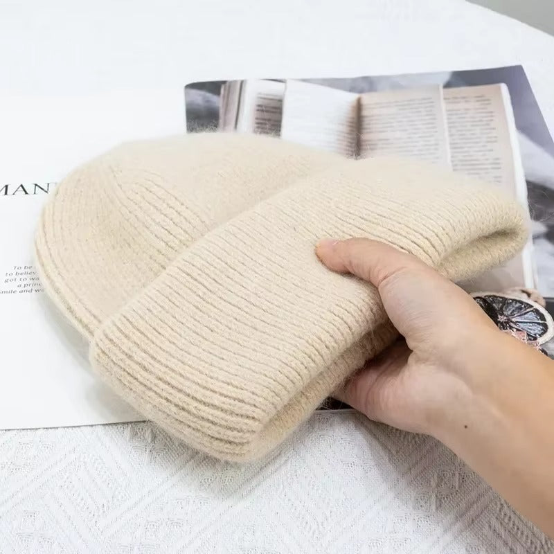 Knitted Solid Color Beanie Hat for Women