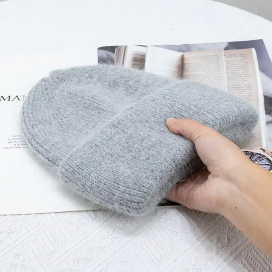 Knitted Solid Color Beanie Hat for Women