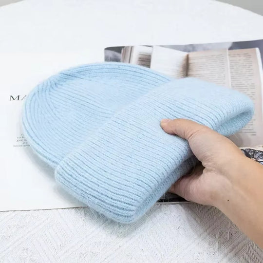 Knitted Solid Color Beanie Hat for Women