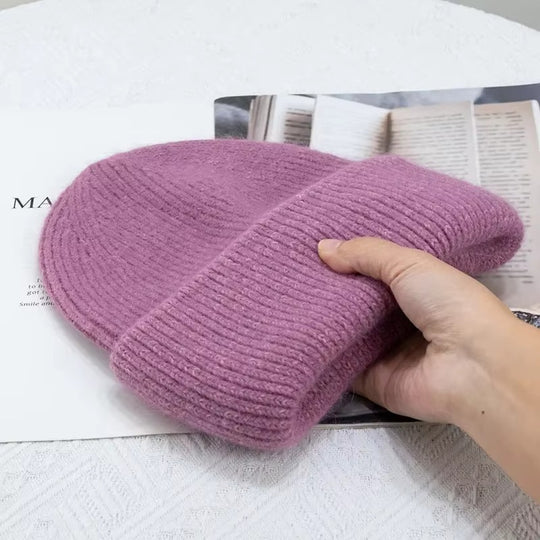Knitted Solid Color Beanie Hat for Women