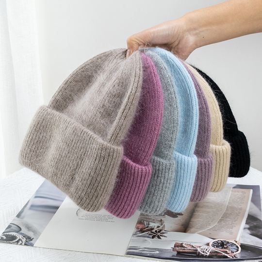Knitted Solid Color Beanie Hat for Women