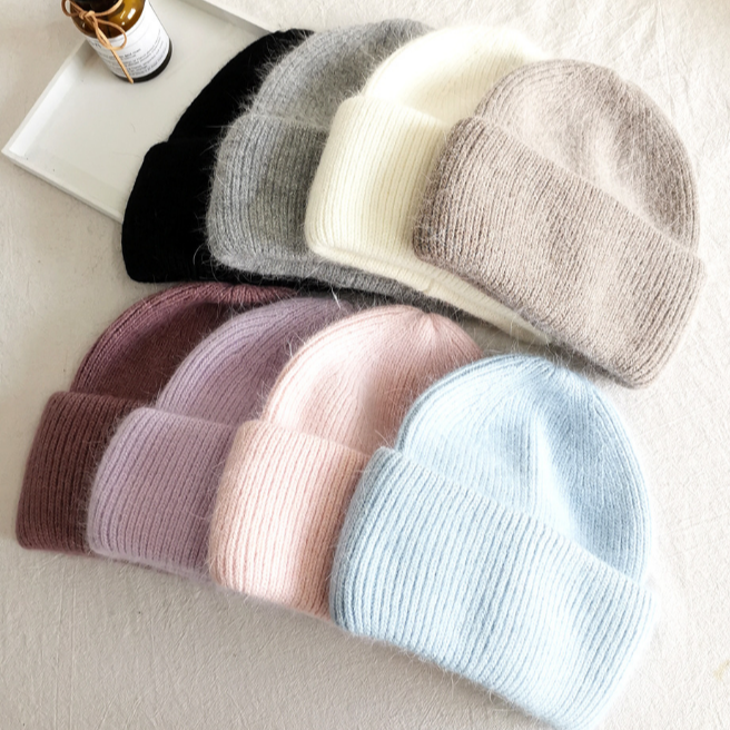 Knitted Solid Color Beanie Hat for Women