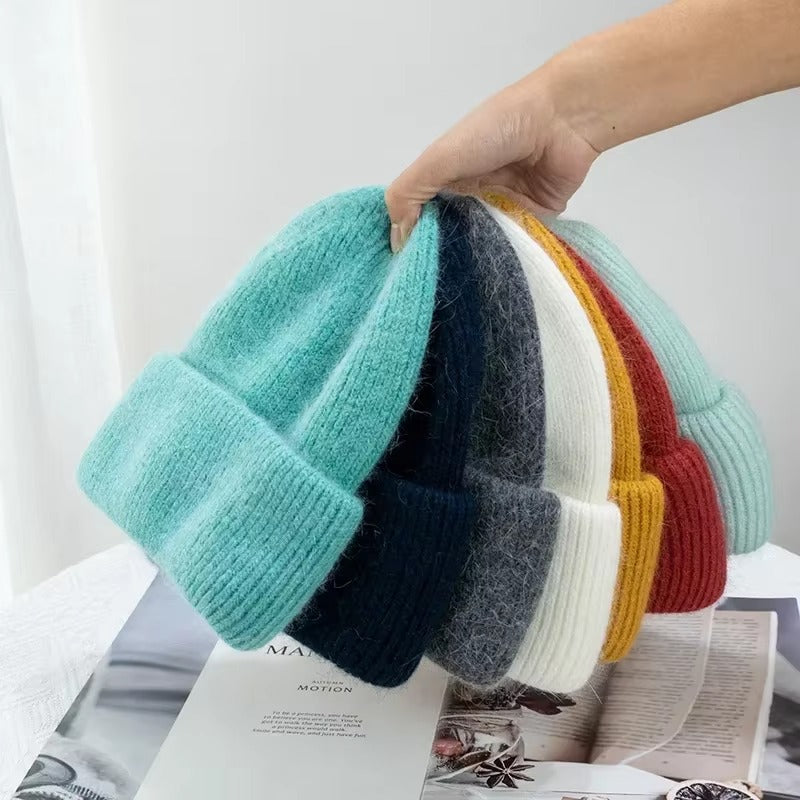 Knitted Solid Color Beanie Hat for Women