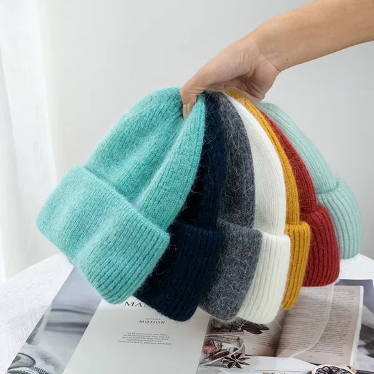 Knitted Solid Color Beanie Hat for Women