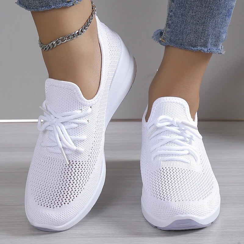 Lace-Up Sneakers Women – Textured Knit Upper & Low-Top Structure